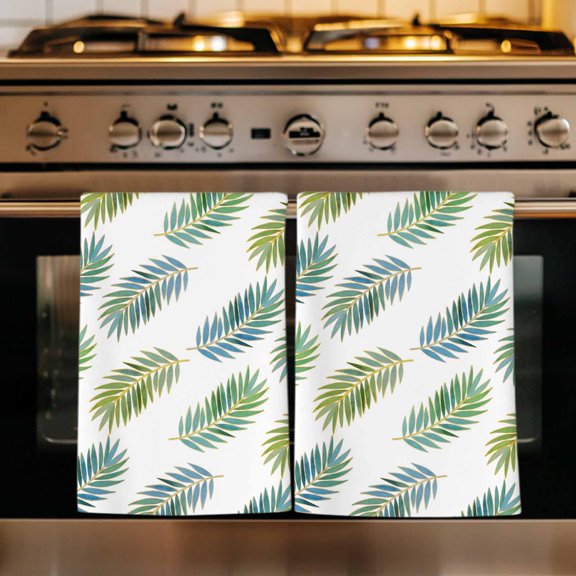 Green Blue Palm Leaf Kitchen Towels Set of 4, Summer Botanical Tropical Plants Absorbent Dish Towels for Kitchen, Microfiber Hand Towel, Quick Drying Tea Towel for Cleaning Decorative Dishcloths