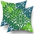 thumbnail image 1 of Green Blue Pillow Covers 16x16 in Dahlias Flowers Modern Farmhouse Rustic Decorative Couch Pillow Cases with Zipper Set of 2 Home Decor for Living Room Bedroom Bed Cushion Outdoor, 1 of 6