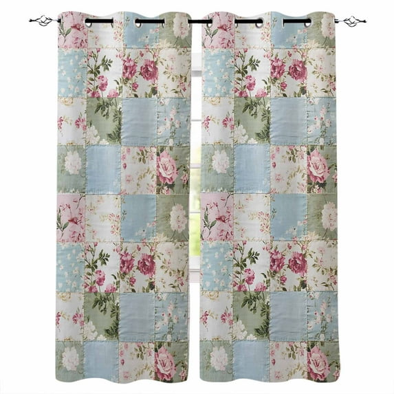 Green Blue Pink Botanical Blackout Curtains 84 Inches Long for Bedroom, Spring Floral Vintage Thermal Insulated Room Darkening Black Out Window Curtain Panels Grommet Drapes for Living Room