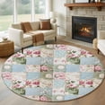 thumbnail image 1 of Green Blue Pink Botanical Round Area Rug 5 FT, Non Slip Bedroom Rugs, Spring Floral Vintage Washable Soft Circular Carpet Non-Shedding Floor Mat for Kitchen Dining Room Foyer Balcony Dorm, 1 of 8