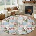 thumbnail image 1 of Green Blue Pink Botanical Round Area Rug 6 FT, Non Slip Bedroom Rugs, Spring Floral Vintage Washable Soft Circular Carpet Non-Shedding Floor Mat for Kitchen Dining Room Home Office Kids Room, 1 of 8
