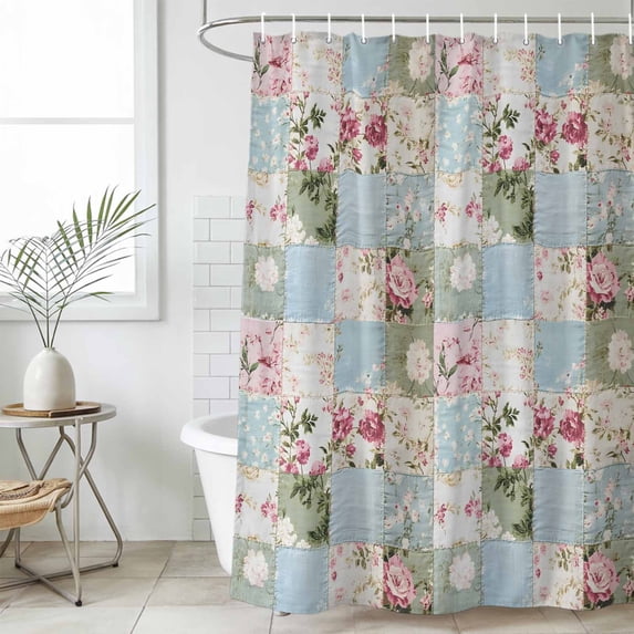 Green Blue Pink Botanical Waterproof Fabric Shower Curtain,Spring Floral Vintage Waterproof Fabric Shower Curtain for Bathroom Curtains Bathtubs Hotel Shower Curtains with 12 Hooks Long 72x78in