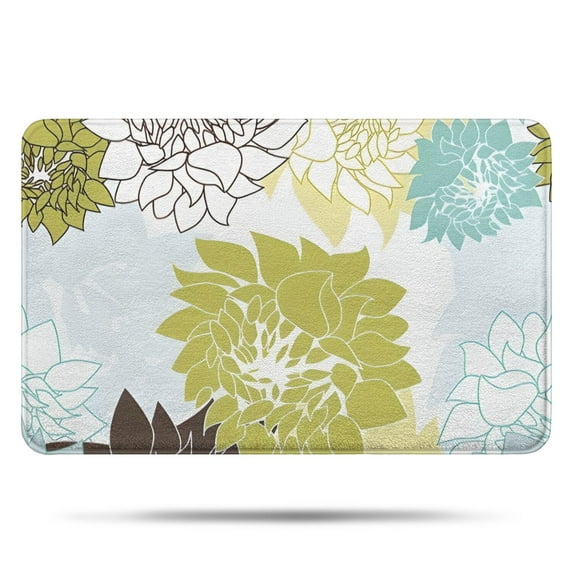 Green and Blue Pioneer Flower Pattern Bathroom Rugs Mat,Non Slip Microfiber Bathroom Rug,Rubber Backing,Soft Bathroom Mats for Bathroom Floor,Tub and Shower,17x27in(43x68cm)