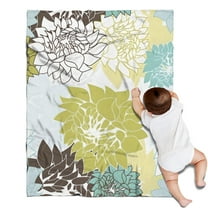 Green and Blue Pioneer Flower Pattern Blanket,Comfortable Soft Flannel Throw Blanket,All Season,Warm Lightweight Blankets for Sofa Bed Couch Living Room Chair,30"x40"