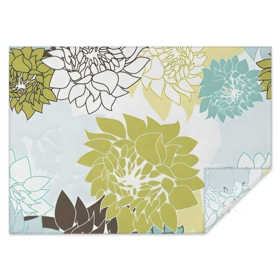 Green and Blue Pioneer Flower Pattern Rectangle Tablecloth 60"x84",Waterproof Polyester Rectangle Table Cloth, Wipeable Spillproof Polyester Tablecloth for Dining, Camping, Indoor and Outdoor