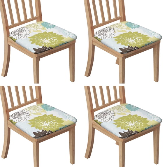 Green and Blue Pioneer Flower Pattern Seat Covers for Dining Room Chairs Set Of 4,Stretch Printed Washable Chair Seat Cover with Elastic Ties and Button,Removable Waterproof Couch Cushion Covers