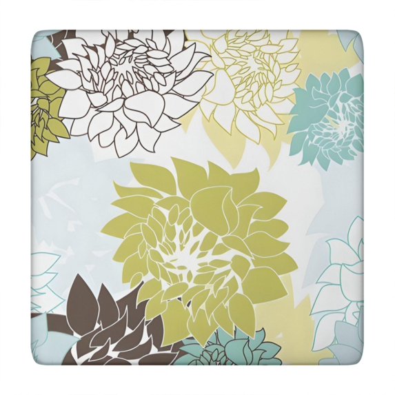 Green and Blue Pioneer Flower Pattern Square Fitted Tablecloth with Elastic Edge,Square Table Cover,Washable Elastic Table Cover for Home Kitchen Party Decor 34"x34"