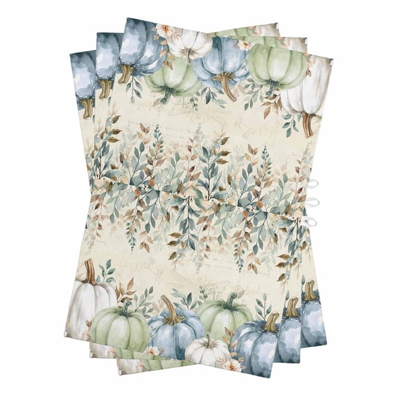 Green Blue Pumpkin Fall Kitchen Towels Set of 3, Water Absorbent Dish Towel, Thanksgiving Botanical Eucalyptus Leaves Decorative Hand Towels - Quick Drying Cloth for Cooking Baking, 18x28 Inch