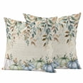 thumbnail image 1 of Green Blue Pumpkin Fall Outdoor Waterproof Pillow Covers, Thanksgiving Botanical Eucalyptus Leaves Decorative Square Throw Pillowcase Sofa Cushion Sham for Patio/Couch/Chair, 16"x16" 2 Pack, 1 of 8