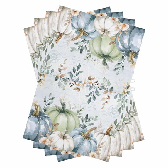 Green Blue Pumpkins Fall Kitchen Towels Set of 4, Water Absorbent Dish Towel, Eucalyptus Leaves Thanksgiving Floral Decorative Hand Towels - Quick Drying Cloth for Cooking Baking, 18x28 Inch