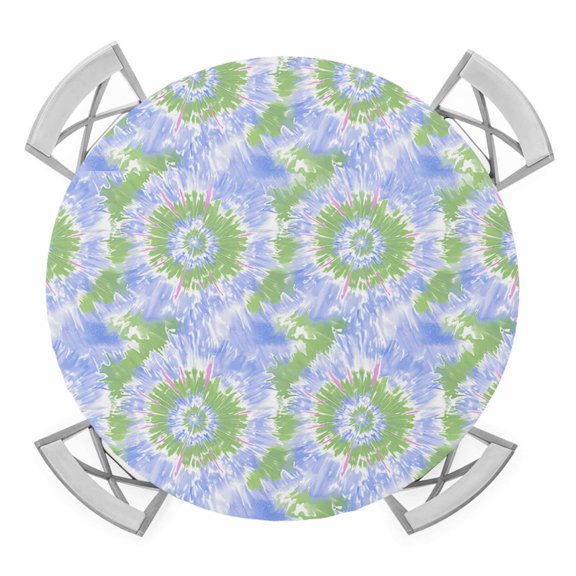 Green Blue Tie Dye Elastic Fitted Round Table Cover Boho Abstract Art Waterproof Outdoor Tablecloth for Holiday Party, Picnic, Patio & Dining Fits Tables Up to 36"-44"