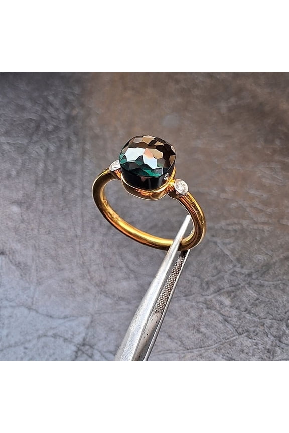 Green Blue Topaz Gemstone With Moissanite 925 sterling Silver Ring For Women