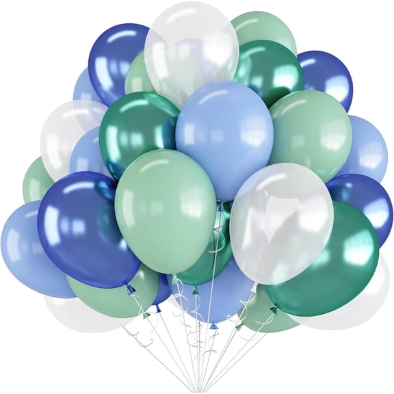 Green Blue White Balloons 60pcs 12inch Ocean Balloons Under the Sea Decorations Shark Whale Theme Kids Birthday Party Pastel Metallic Blue Green Pearl White Latex Helium Balloon DIY Supplies