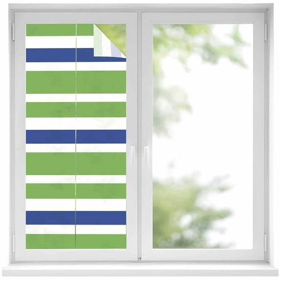 Green Blue Window Privacy Film White Stripe Decorative Glass Window Film UV Blocking Static Cling Non-Adhesive Sticker Covering for Home Door 17.7 x 39.3 inches