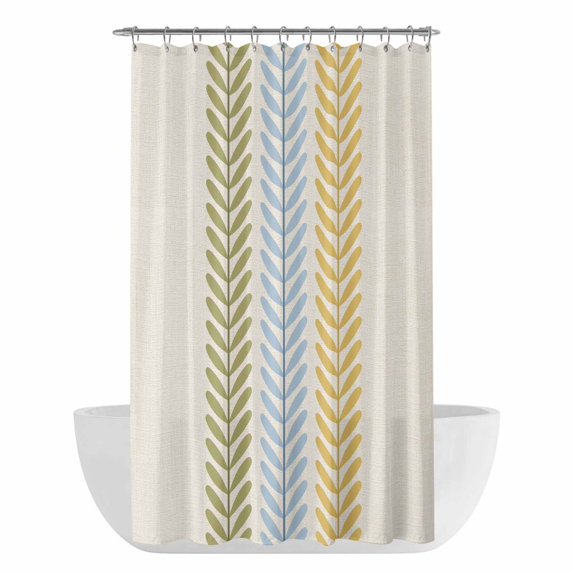 Green Blue Yellow Botanical Shower Curtain - Water Repellent Fabric Shower Curtains Washable, Farmhouse Vertical Leaves Decorative Polyester Cloth Bathroom Curtains Modern Bath Decor 36"x72"