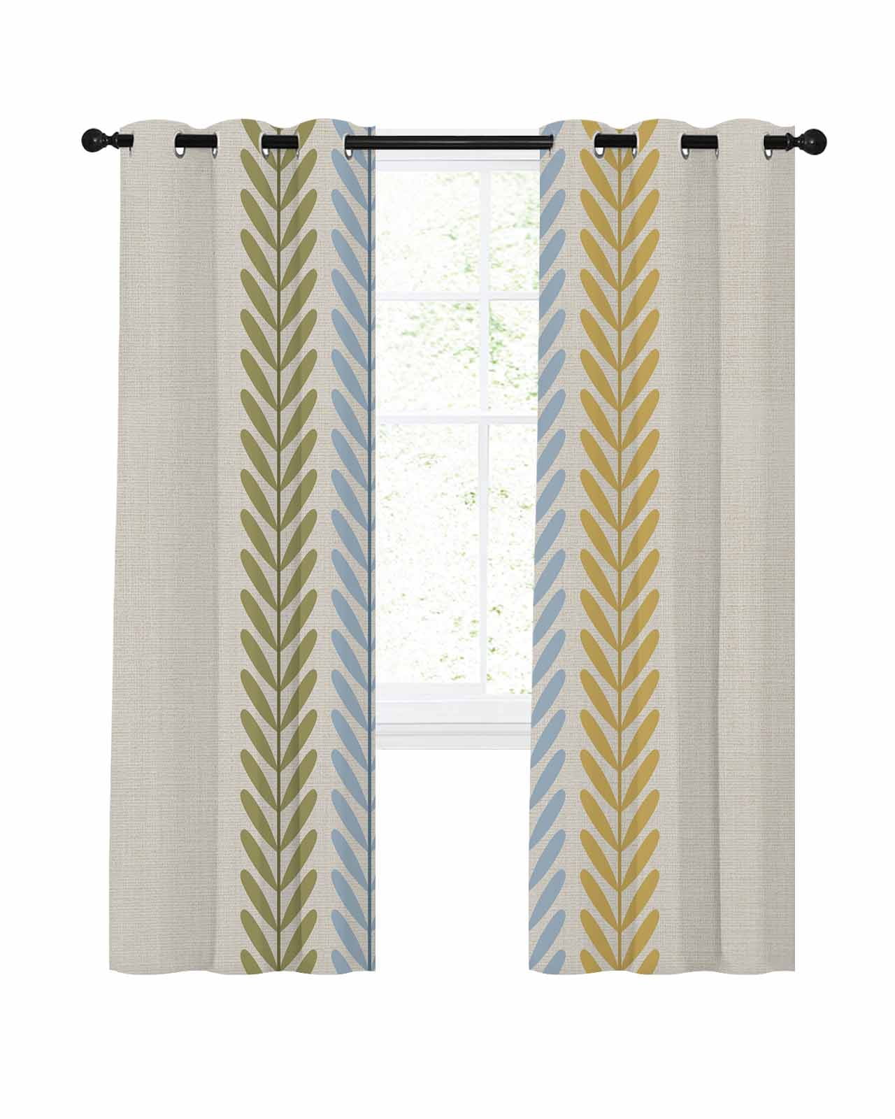 [Drape] OKUS イエロー　unico Green Blue Yellow Leaf Blackout Curtains for Bedroom Living Room