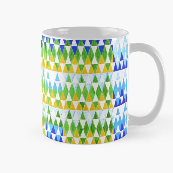 Green Blue and Yellow Geometric Triangle 11oz Ceramic Mug