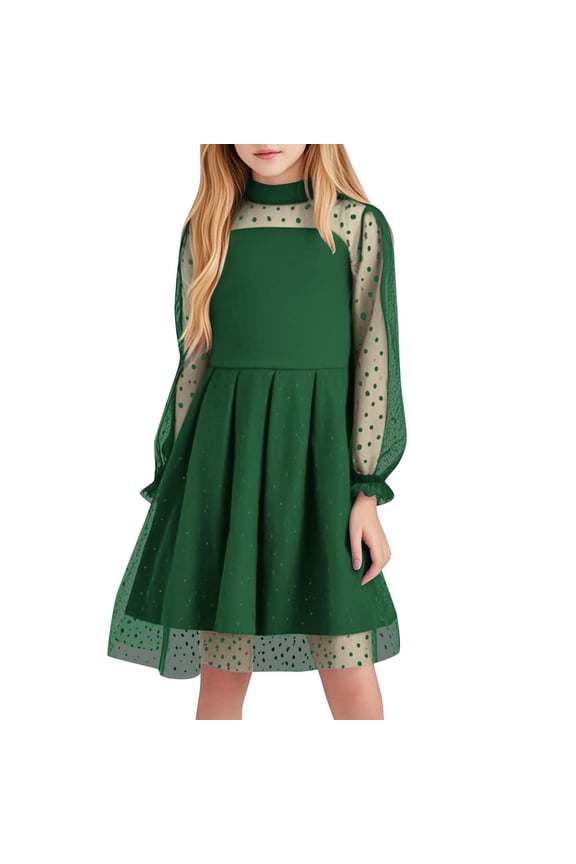 Green Boat Neck for Girls Summer Fall Sleeve Formal Prom Party Evening Gowns Modest Graduation Dance Costumes Mesh A Line Dresses Homecoming Dress Girls 2026 7 Years
