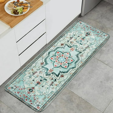 Green Bohemia Flannel Kitchen Mats for Floor, Kitchen Rugs Mats with Dirty Resistance, Washable, Decorative Kitchen Mat Water Proof, Kitchen Mats 47x17inch