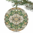 thumbnail image 1 of Green Bohemian Ethnic Western Christmas Ceramic Ornament 2025,3" Round Xmas Tree Hanging Accessories with Gold Ribbon, 1 of 5