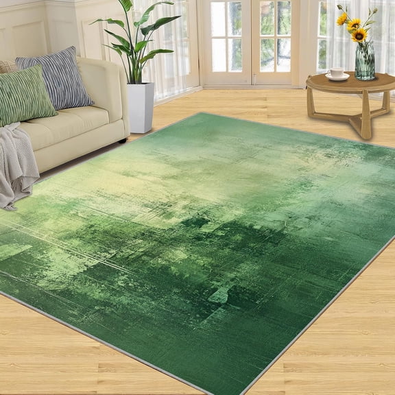 Green Boho Area Rug, Retro Geometric Washable Rug, Non Slip Low Pile Carpet for Living Room Bedroom Home Decor 4x5ft