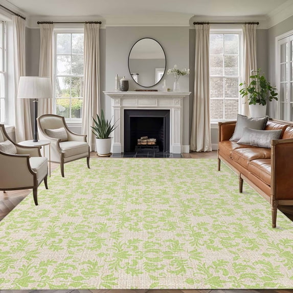 Green Boho Area Rugs 5'x7', Washable Small Throw Rugs for Laundry Room Playroom, Vintage Abstract European Floral Pattern Indoor Outdoor Rug Non-Slip Low Pile Carpet Runner Reversible Floor Mats