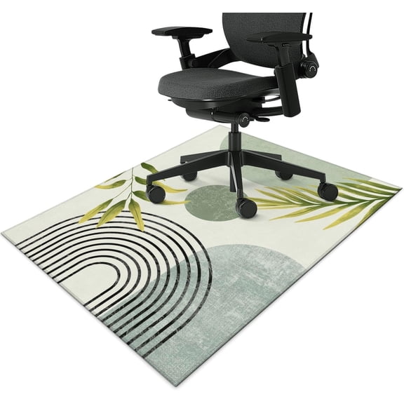 Green Boho Chair Mat for Hardwood Floor, 36"x 48" Office Chair Rugs , Low-Pile Non Slip Floor Protector Mat for Desk Chair for Home