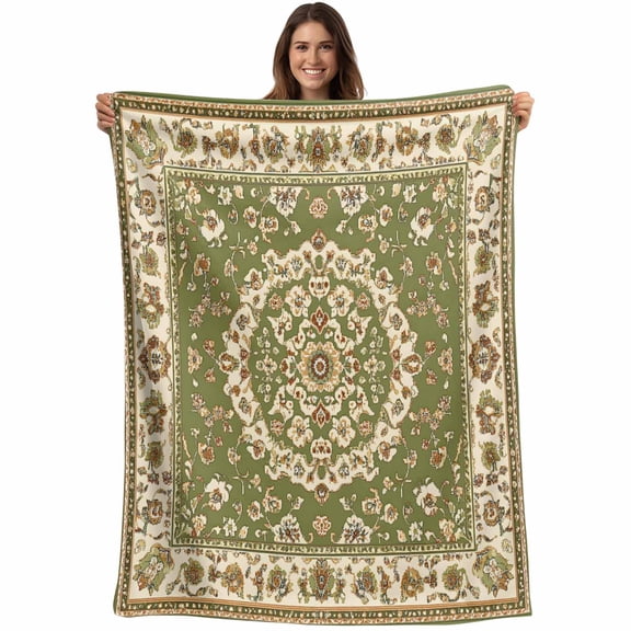 Green Boho Chic Blanket Soft Cozy Warm Twin Blanket for Bed, Plush Fuzzy Flannel Fleece Blankets for Sofa, Traditional Classic Geometric Rustic Throw Blankets for Couch, Gifts for Men, 60"x80"