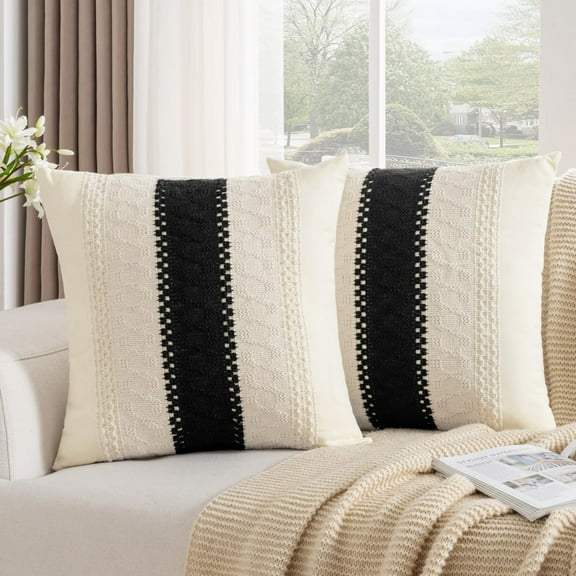 Green Boho Cotton Couch Pillow Covers 18x18 Set of 2 Modern Farmhouse Rustic Throw Pillow Cases Cute Accent