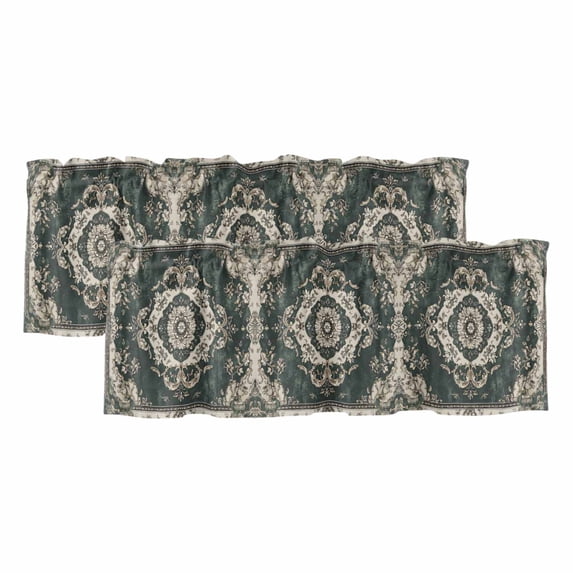 Green Boho Curtain Valances for Windows, Kitchen Valance Window Treatments Panel 2 Pack, Vintage Southwestern Geometric Abstract Rod Pocket Short Curtains for Bathroom Bedroom 54 x 18 Inch