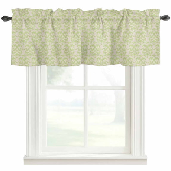 Green Boho Farmhouse Short Window Curtain Valances, Vintage Abstract European Floral Pattern Rod Pocket Kitchen Valances for Living Room Bedroom Bathroom Cafe 60" x 18"