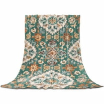 Green Boho Flannel Blanket for Bed, Southwest Ethnic Abstract Flowers Aesthetic Soft Cozy Warm Couch Throw Blanket, Lightweight Fluffy Plush Bedding Blankets for Sofa Decor All Season 30"x40"