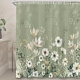 thumbnail image 1 of Green Boho Floral Shower Curtain Flower Shower Curtain Set for Bathroom Plant Botanical Leaves Waterproof Bathtub Curtain Decor Wildflower Bathroom Curtain with 12 Hooks 70"W x 72"L (Pack of 1), 1 of 6