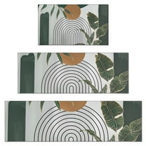Green Boho Geometric and Plant Pattern (4) Kitchen Rugs Sets Of 3,Kitchen Runner Rugs Non Skid Washable,Decorative Kitchen Floor Mats for Kitchen,Sink,Laundry,17"x30" 17"x47" 17"x59"