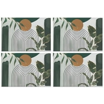 Green Boho Geometric and Plant Pattern (4) Summer Placemats Table Placemats Set Of 4-Linen Kitchen Washable Placemats Table Mats 11.8"x17.7" Non-Slip Heat Resistant