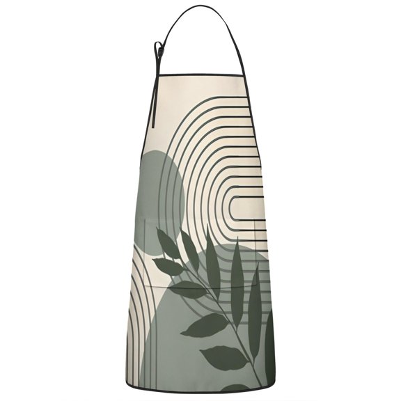 Green Boho Geometric and Plant Pattern Apron-Garden Aprons for Women with Pockets-Cotton Linen Waterproof Kitchen Cooking Gardening Aprons Adjustable for Kitchen,Cooking,BBQ and Salon 33x27 Inch