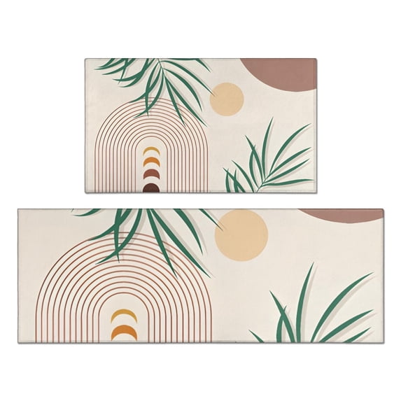Green Boho Geometric and Plant Pattern Kitchen Rugs Sets Of 2,Anti Fatigue Kitchen Mat Rugs Non Slip Washable,Decorative Kitchen Floor Mats for Kitchen,Sink,Laundry,17"x30"+17"x47"