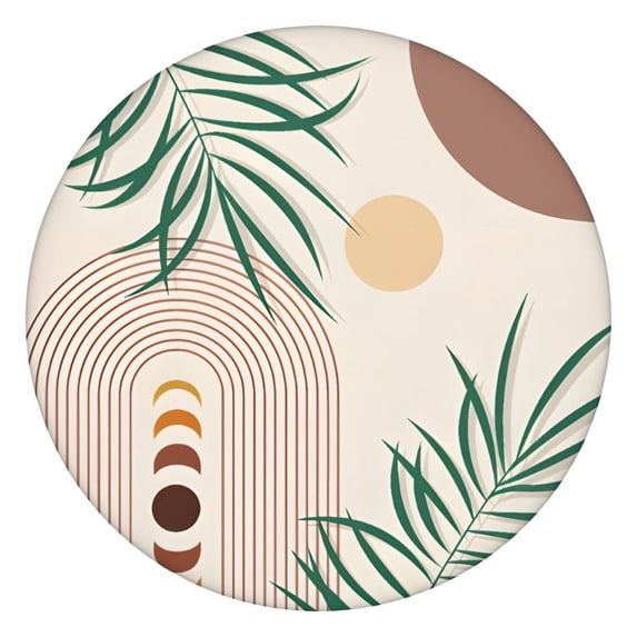 Green Boho Geometric and Plant Pattern Round Fitted Tablecloth with Elastic Edge,Dining Table Cover Waterproof,Outdoor Round Tablecloth for Camping,Dining,Indoor and Outdoor