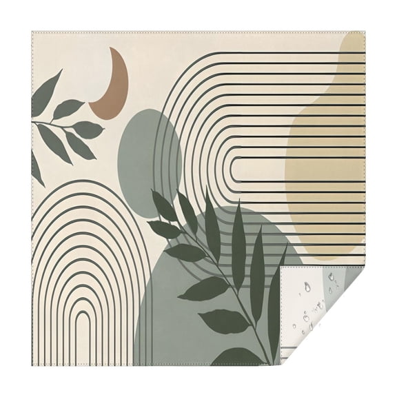 Green Boho Geometric and Plant Pattern Square Tablecloth,Waterproof Square Table Cover,Wipeable Spillproof Washable Table Cover for Home Kitchen Party Decor 60"x60"(152x152cm)