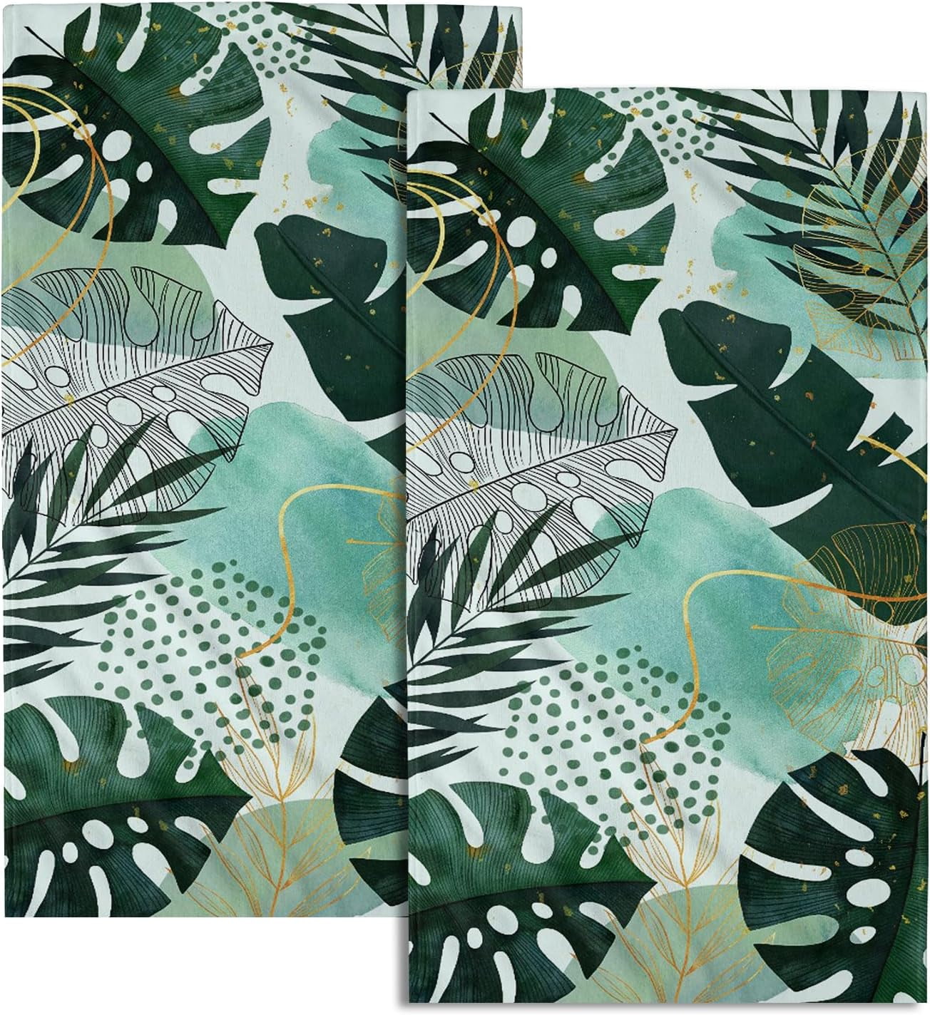 Green Boho Hand Towels, 2 PCS Tropical Leaf Small Bathroom Decor Face Towels Soft Fingertip ...