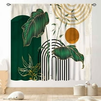 Green Boho Kitchen Curtains for Bedroom, Mid Century Modern Tropical Palm Leaves Minimalist Abstract Geometric Arch Bohemian Living Room Window Drapes Treatments 2 Panels, 84"x63" Inch