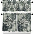 thumbnail image 1 of Green Boho Kitchen Curtains and Valances Set, Rod Pocket Curtains Tier Farmhouse Window Curtains 24 Inch Length, Shabby Ombre Retro Chic Flowers Texture 3 Piece Kitchen Curtains Set, 1 of 6