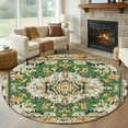 thumbnail image 1 of Green Boho Large Round Rug 8 FT, Non Slip Living Room Area Carpet, Farmhouse Tribal Vintage Tribal Texture Washable Soft Circle Rug Non-Shedding Floor Carpet for Bedroom Office Dining Room, 1 of 9