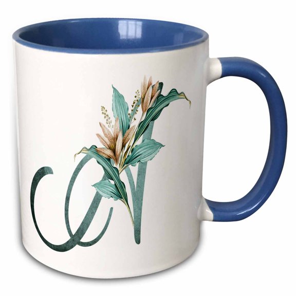 3drose, Green Boho Lily Monogram Initial A, 15oz Two-tone Blue Mug