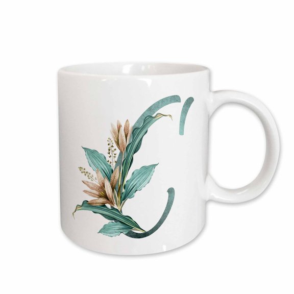 3drose, Green Boho Lily Monogram Initial C, 15oz Mug