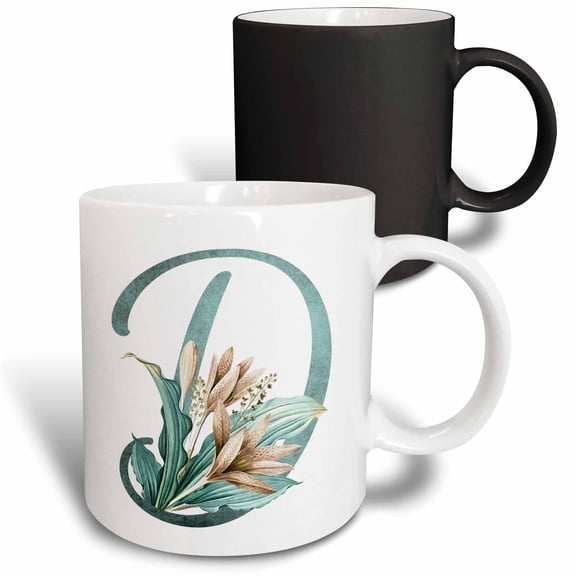 3drose, Green Boho Lily Monogram Initial D, 11oz Magic Transforming Mug