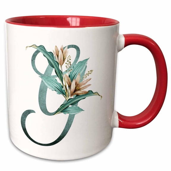 3drose, Green Boho Lily Monogram Initial G, 11oz Two-tone Red Mug