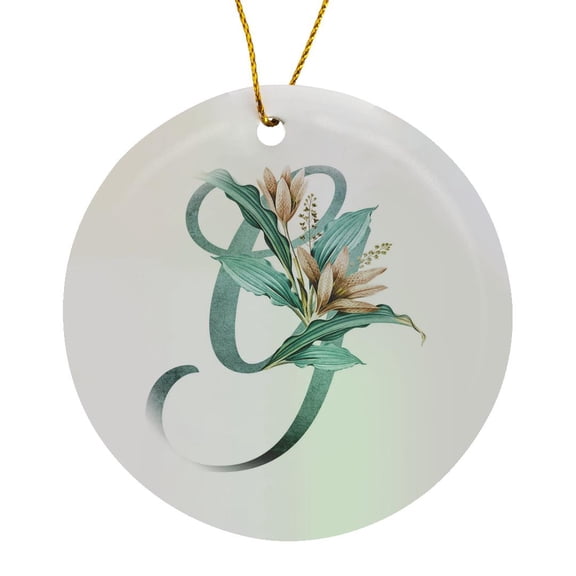 3drose, Green Boho Lily Monogram Initial G, Circle Porcelain Ornament
