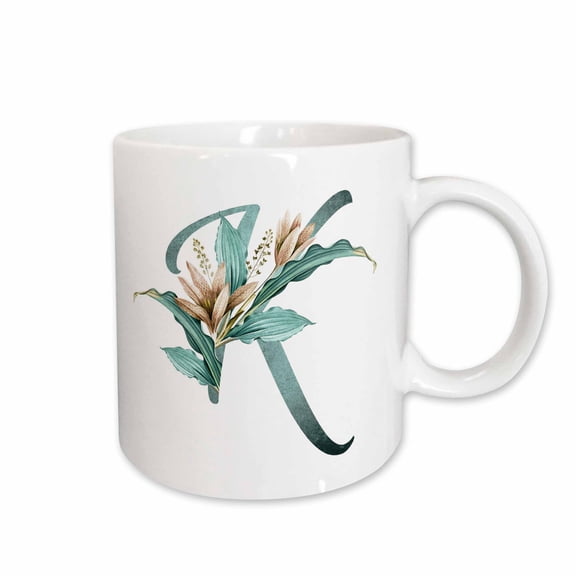3drose, Green Boho Lily Monogram Initial K, 11oz Mug