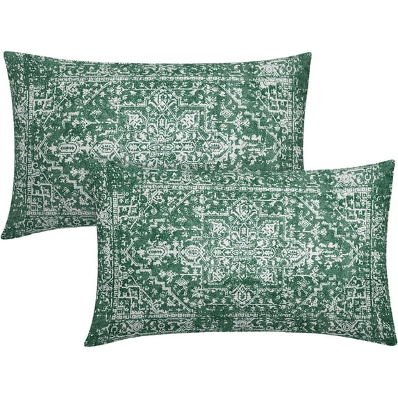 Green Boho Lumbar Pillow Covers 12x20 Inch Bohemian Carpet Ethnic Decorative Rectangle Pillow Cases Beige Tan Gray Floral Cushion Covers Farmhouse Home Decor for Sofa Couch Outdoor Set of 2